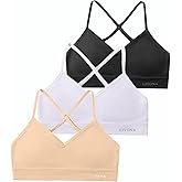 Livona Racerback Training Bra for Girls- 3 Pack Seamless Sports Bra, Padded Everyday Bra Bralette,Crop Cami Tank Top (6-14)