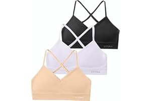 Livona Racerback Training Bra for Girls- 3 Pack Seamless Sports Bra, Padded Everyday Bra Bralette,Crop Cami Tank Top (6-14)