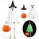 12 Ft Skeleton Halloween Outfits Ghost Pumpkin Accessories with Lights | Ghost Skeleton Costume White Clothing Hat Pumpkin Basket Accessories for Giant Statue Halloween Outdoor Garden Yard Decor