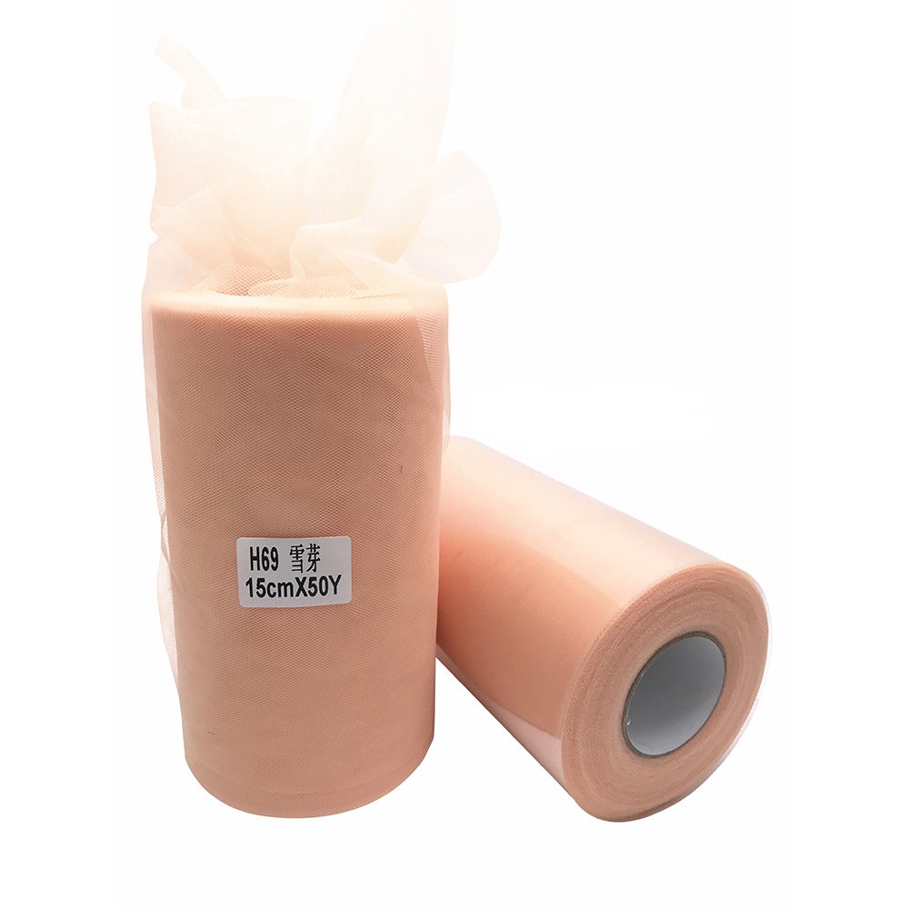 Super Soft 6 Inch x 50 Yards (150FT) Tulle Roll - Tutu Skirt Baby Shower Dress Wedding Decor Sewing Crafts Wraping Fabric Party Decoration & 43 Colors - Peach Beige