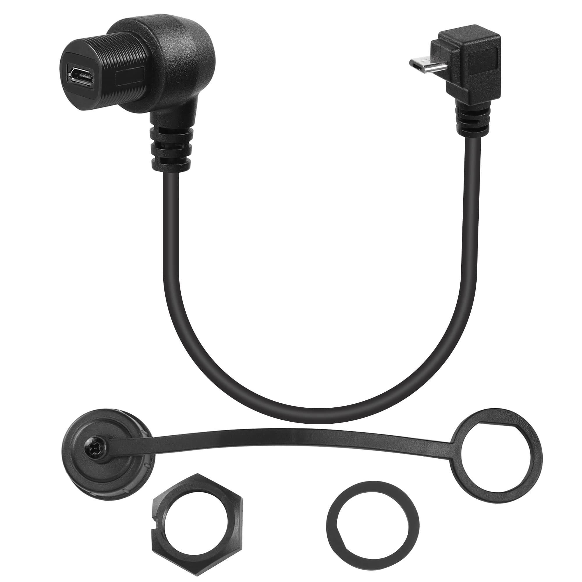 QIANRENON 90° Right Angle Micro USB Panel Flush Mount Waterproof Extension Cable Micro USB 5 Pin Male to Female Connector for Fixied on Dashboard of Car,Boat,Motorcycle,28cm/11in (up Bend Male)