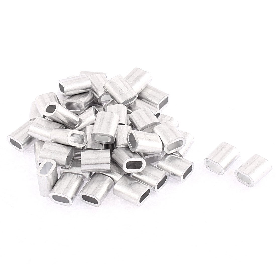 sourcing map 2.5mm Steel Wire Rope Aluminum Ferrules Sleeves Fittings Loop 50 Pcs