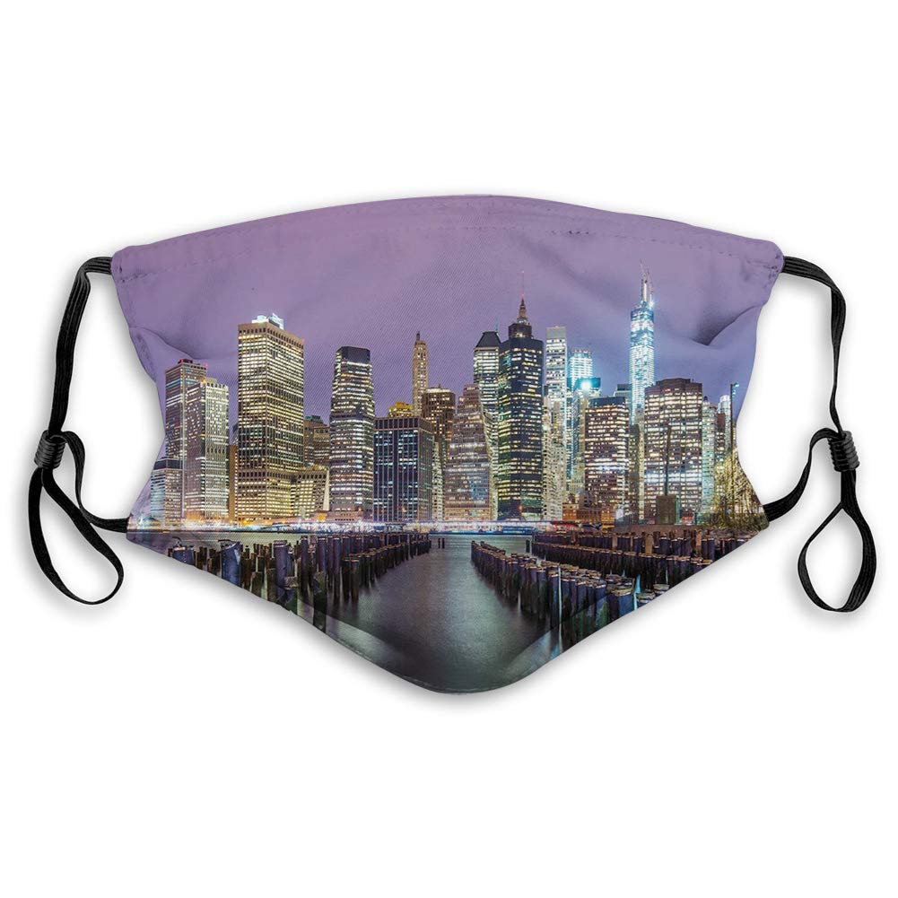 Windproof Activated Carbon mask,New York City,Lower Manhattan Skyline from Across The East River United States of America,Yellow Lilac,Facial decorations for Unisex childs-4077