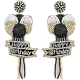 Emulily Beaded Happy Birthday BalloonPost Earrings Handmade B-day Earrings