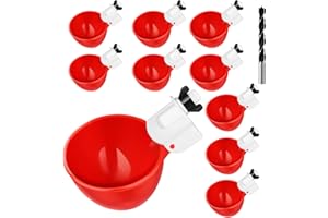 XICTUWEY Automatic Chicken Waterer Cups,10 Pack Large Chicken Water Feeder, Universal Tee Fittings Poultry Feeder Cups Suitable for Chicken, Duck, Goose, Turkey with Mounting Hole Opener