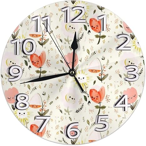 Amazon Co Jp Dreamy Spring Happy Flowers 壁掛け時計壁掛け インテリア リビング 子供 おしゃれ 掛け時計 デジタル 無音 電池式 静か ホーム キッチン