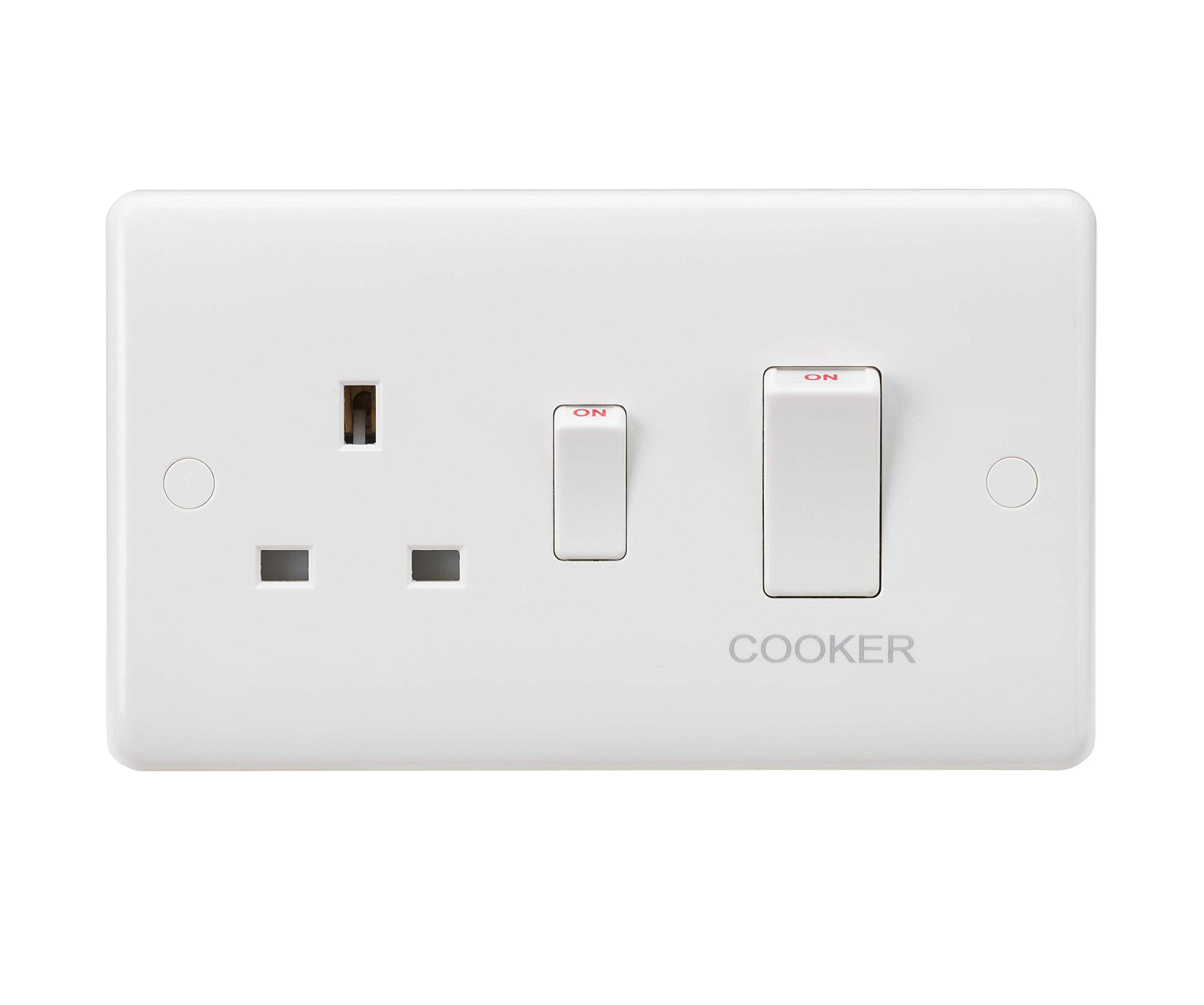 Knightsbridge CU8333N Curved Edge 45 A DP 13 A Switched Socket with Neon's, White