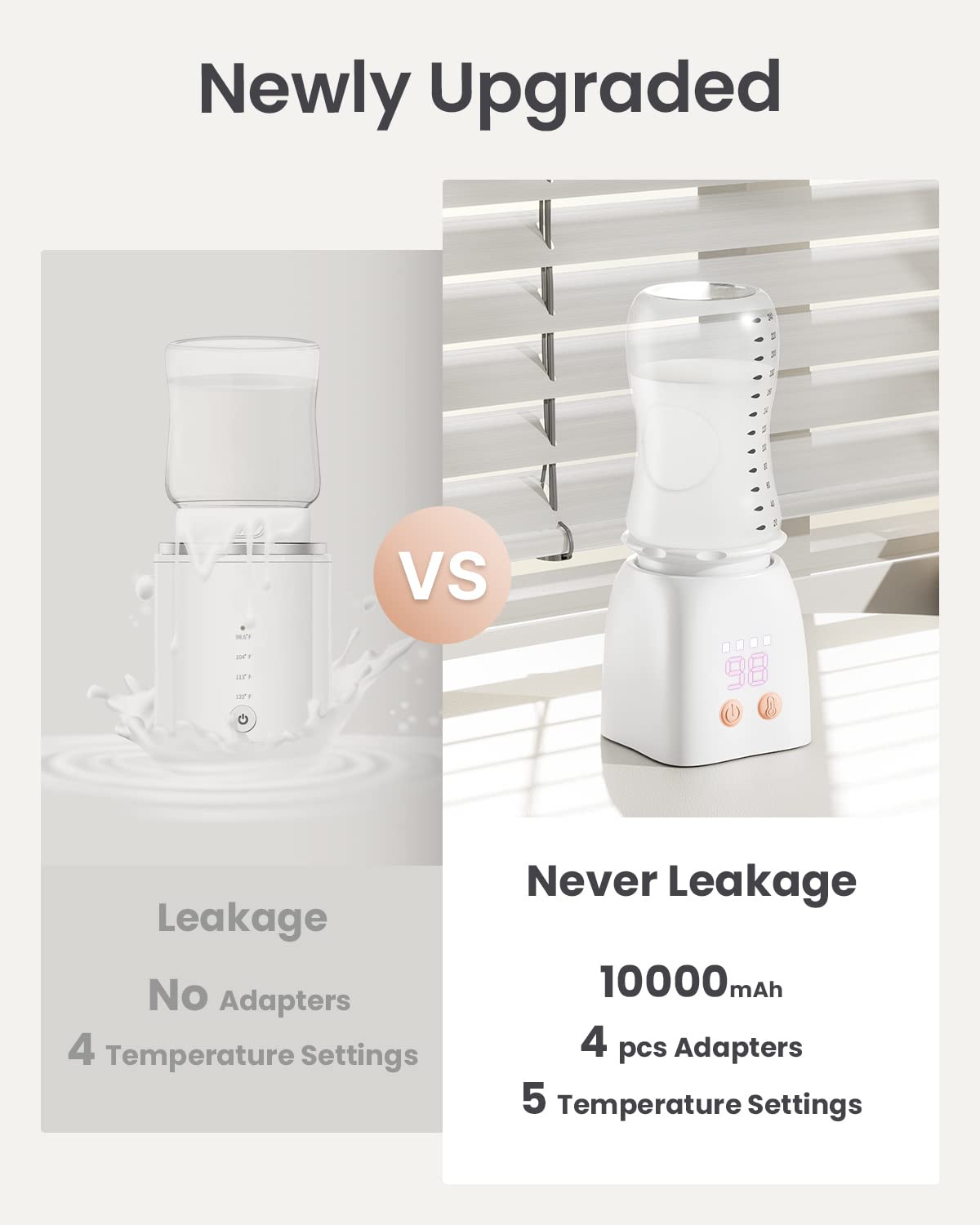 Hopebig Bottle Warmer, Portable Bottle Warmer with Glass Bottle, Rechargeable Baby Bottle Warmer, Travel Bottle Warmer for Breastmilk or Formula