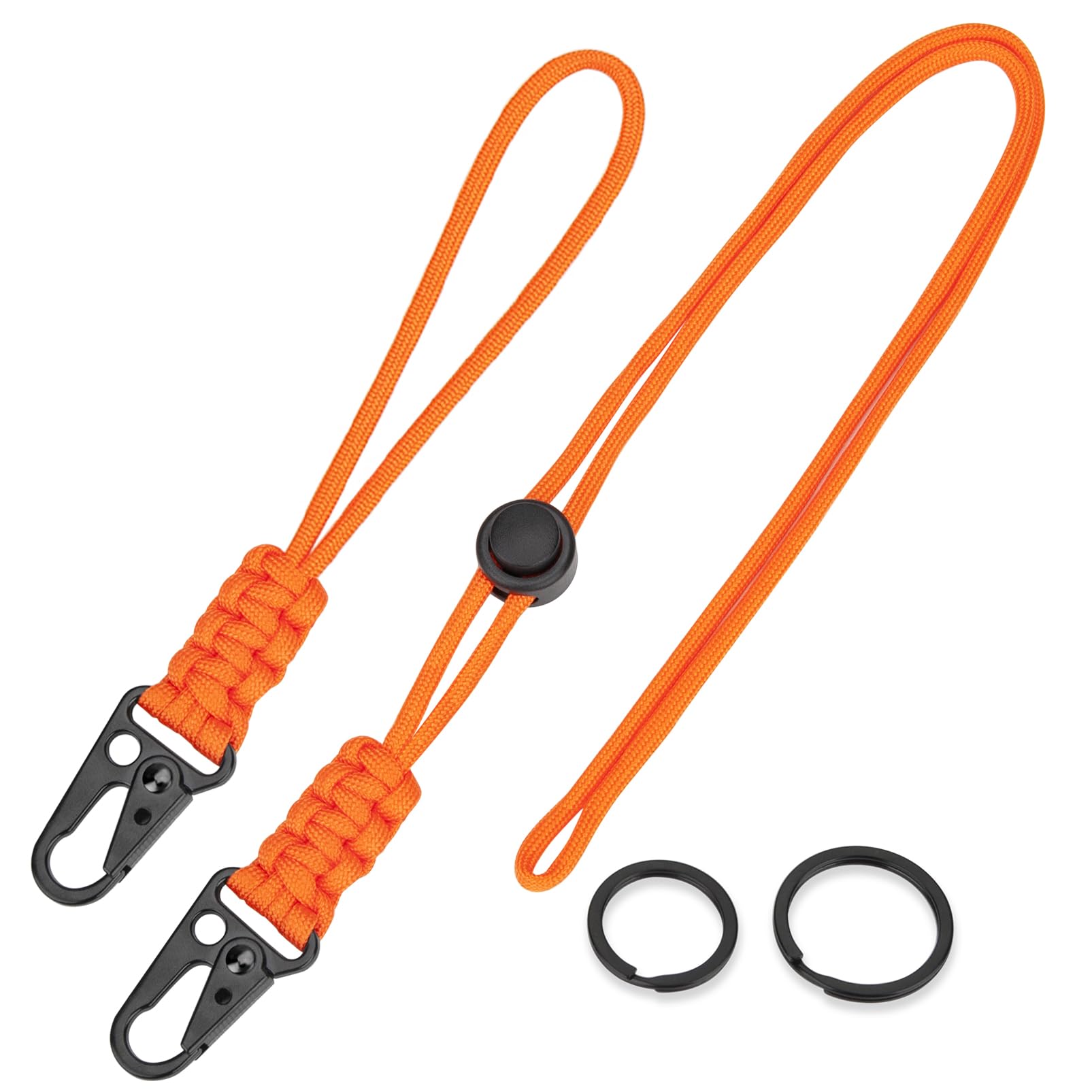 HONZUEN Paracord Lanyard 2pcs Orange Key lanyard for Neck Key Chain Necklace Heavy Duty with HK Clip Wrist Key Ring Cord for Whistle Strap Camera Outdoor Tool Suitable for Hiking Camping