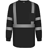 TCCFCCT High Visibility Shirts for Men Women Class 3 Hi Vis Long Sleeve Shirts for Men Construction, Reflective Safety Work Shirts, Meet ANSI, LC-Black L