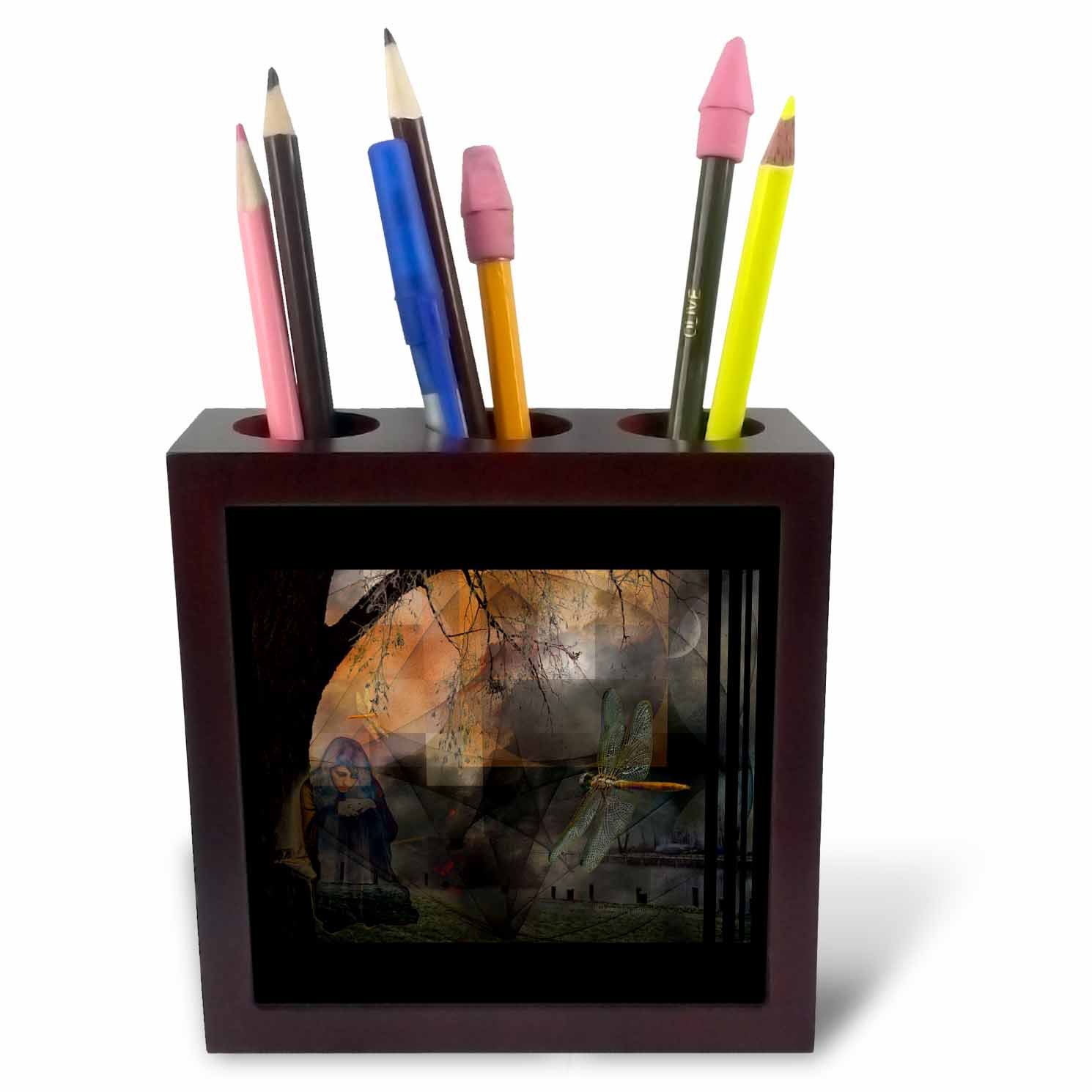 3dRose Bearers Dreaming Dreamscape Dragonfly Mythology Animals Myth Poweranimal Mystic-Tile Pen Holder, 5-Inch (Ph_22330_1), 5 Inches