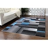 Masada Rugs, Modern Contemporary Area Rug, Blue Grey Black (5 Feet X 7 Feet)