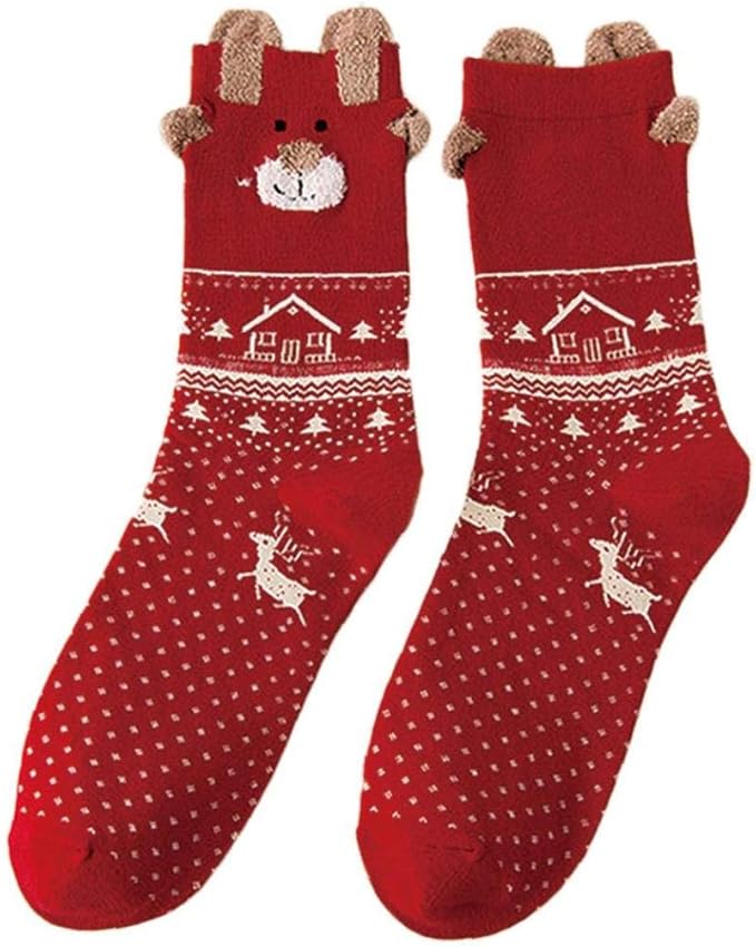 1pair Christmas Mid Tube Socks Cartoon Elk Pattern Ankle Socks Soft