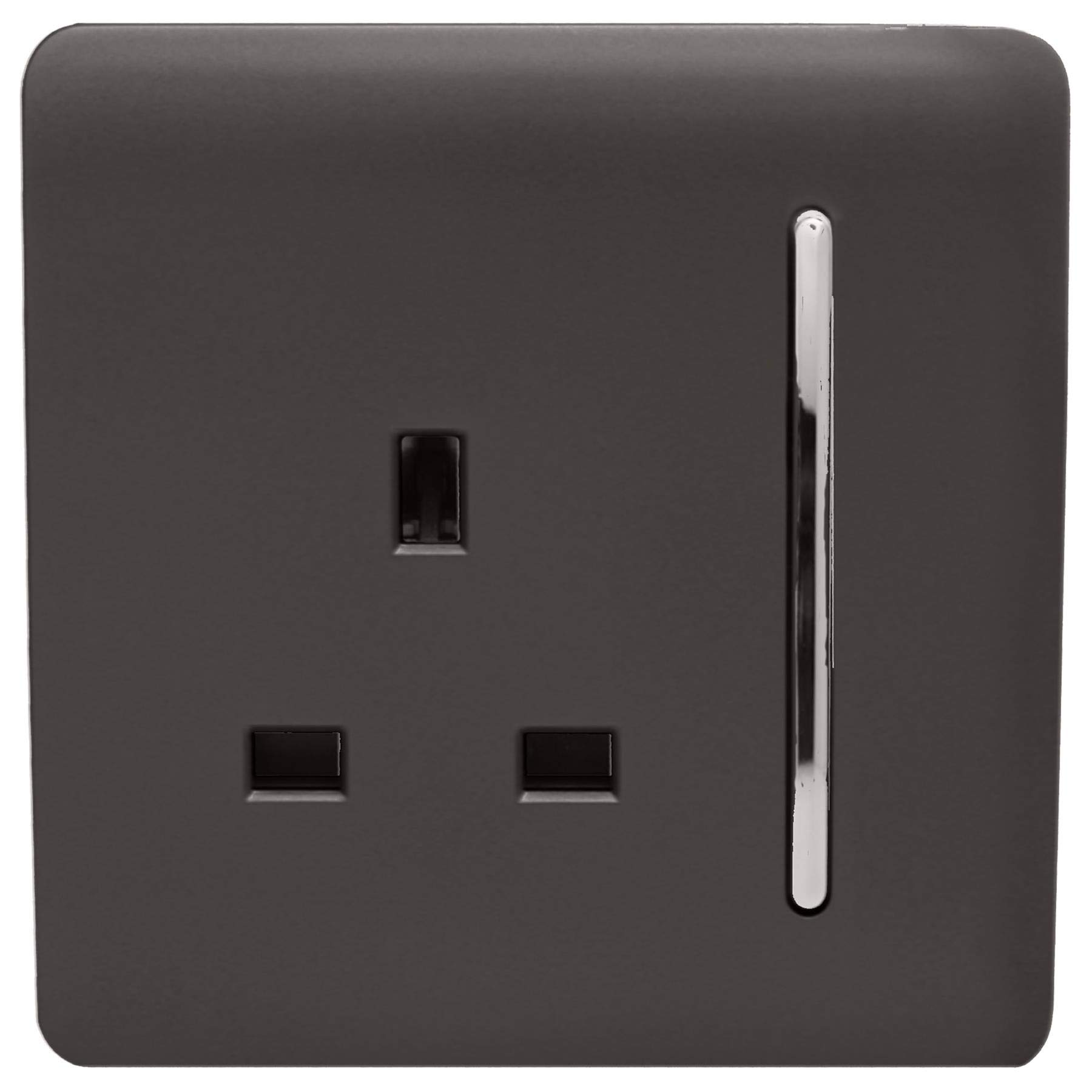 Trendi 1 Gang Raised Artistic Modern Glossy Screwless 13 Amp Single Pole with Chrome Switched UK Standard Electrical Double Wall Plug Socket in Dark Mocha Brown - ART-SKT13DB