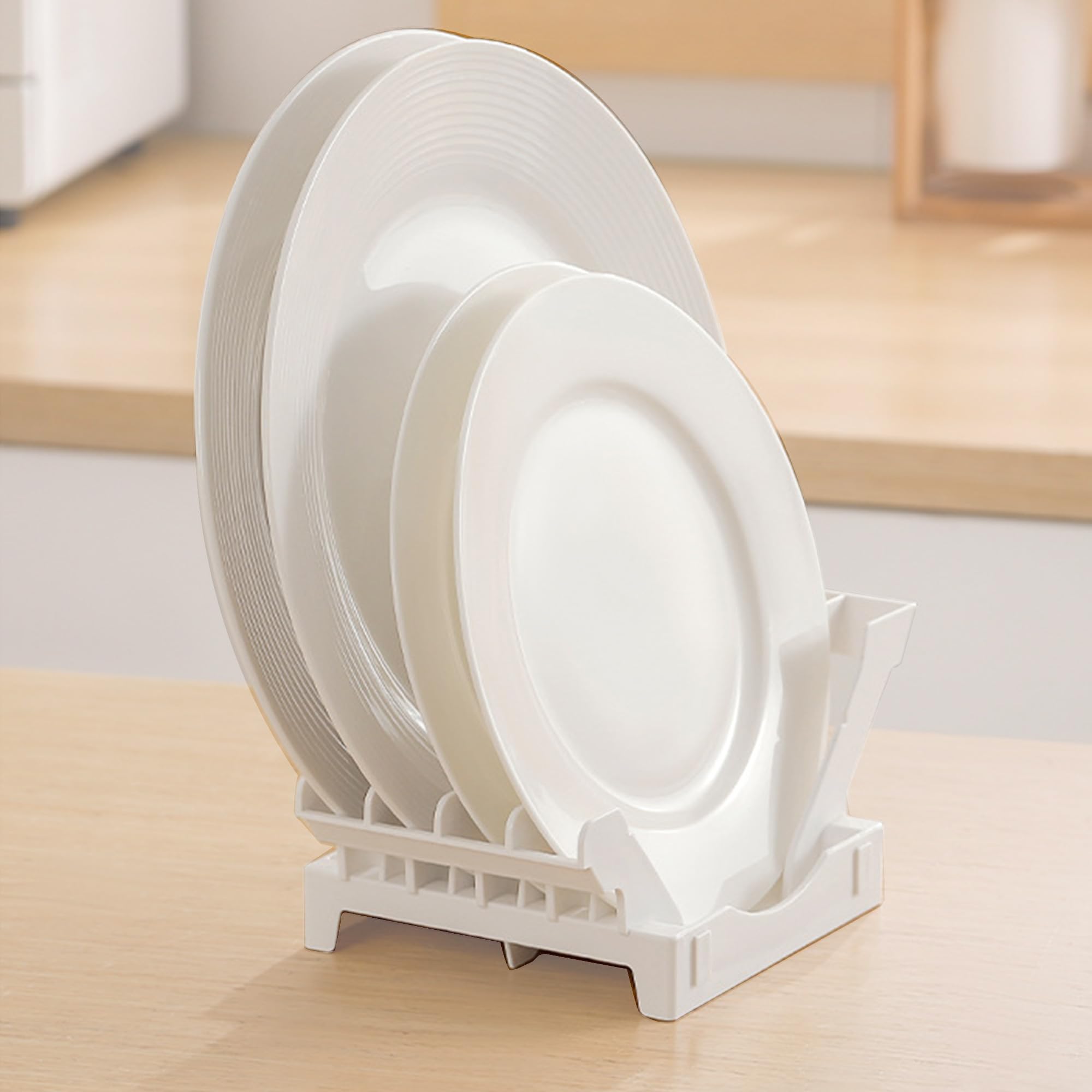 Photo 1 of Gadoutcover Kitchen Plate Holder Organizer for Cabinet Space Saver Dinner Dish Plates Storage Rack Upright Dish Drying Racks Plastic Plate Dish Racks Stand for Cupboard and Countertop White
