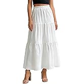 EWFKJ Women's Boho Maxi Skirt 2026 Spring Summer Elastic High Waist Flowy Tiered Pleated A-Line Long Beach Skirt