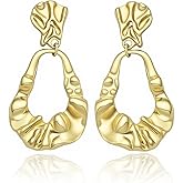 IRCOMULTI Gold Dangle Drop Earrings for Women Metal Open Geometric Earring Hammered Teardrop Statement Earrings Hollow Teardrop Earring Jewelry