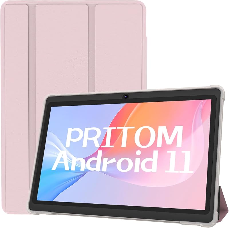 PRITOM 7 inch Tablet Android 13 4GB RAM 32GB Storage Quad Core Pink Case