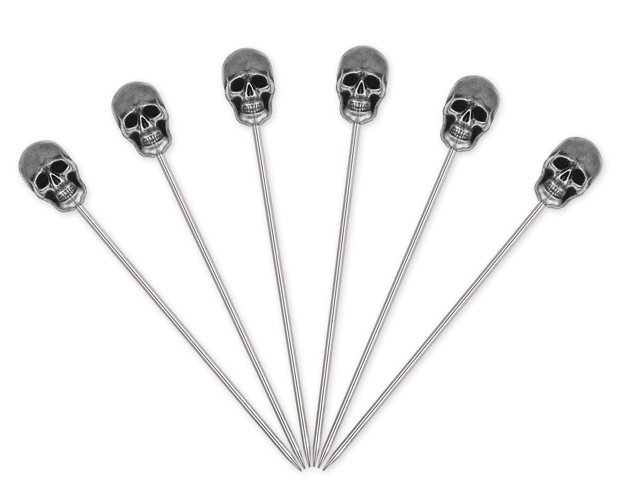 SCSpecial Skull Cocktail Picks 6 Pieces Stainless Steel Olive Picks Reusable Fruit Sticks for Halloween Party - Set A