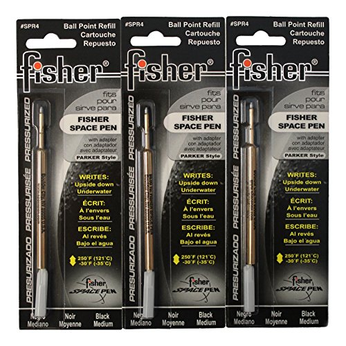 Fisher SPR4 Space Pen Pressurized Ballpoint Ink Refill, Medium Point, Black Ink, Pack of 3