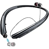 LHKLUK Neckband Bluetooth Headphones, Retractable Headset with Mic, Wireless Earphones Vibration Call, Stereo Noise Cancelling Earbuds for Sports, Running, IPX5 Sweatproof (Black)