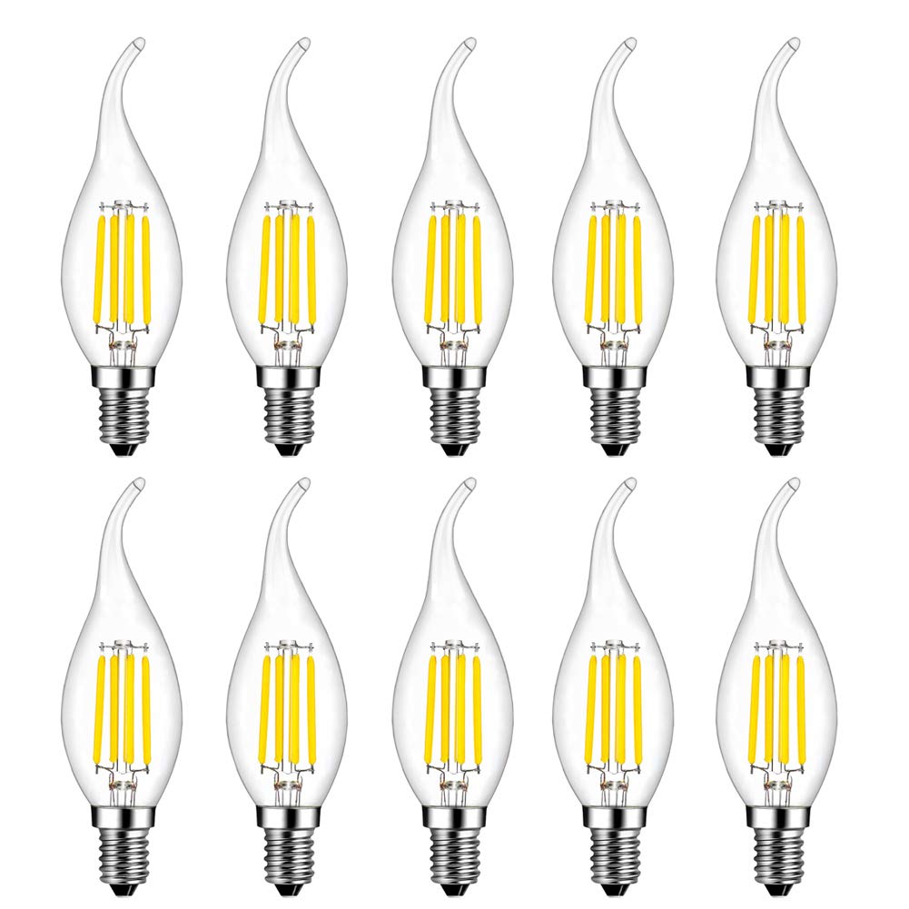 MENTA 10 pcs E14 4W LED Candle Filament Bulbs, 40W Equivalent, Cool White(6500K) Candelabra Light Bulb, Non-Dimmable, Small Edison Screw Candle Light Bulb