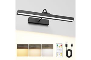 Bridika Picture Light, Rechargeable 15.7in Battery Operated Wall Lights with Timer, Remote Control, 3 Color Temperatures, Dimmable Wall Sconce for Artwork, Gallery, Dartboard, Portraits (black,1 pack)