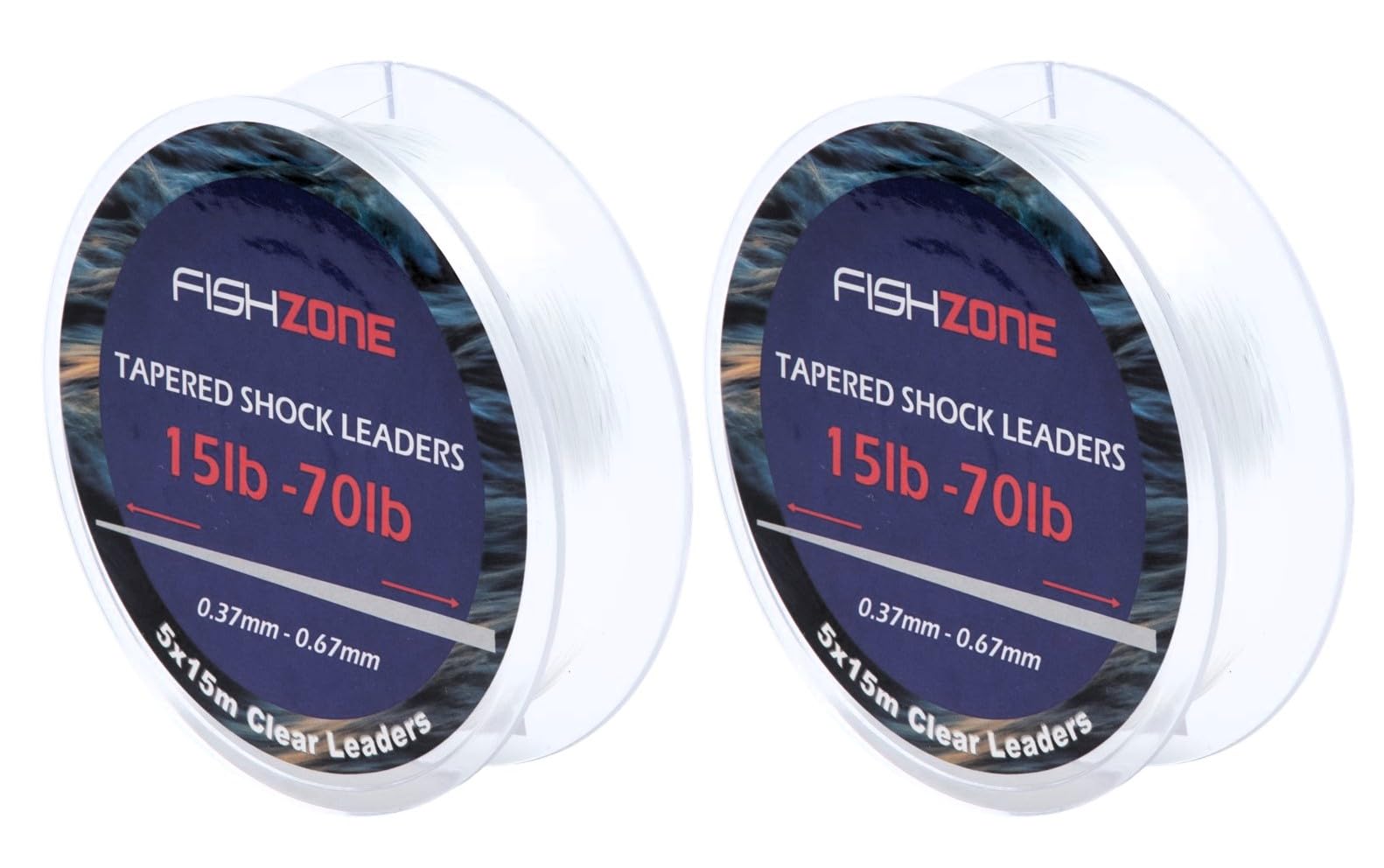 FISHZONE - 10 x TAPERED SHOCK LEADERS 5 X 15m individual leaders per spool. 15lb - 70lb. 0.37mm - 0.67mm Super slick Marine Grade clear Sea Fishing Line - High Abrasion & Low Stretch