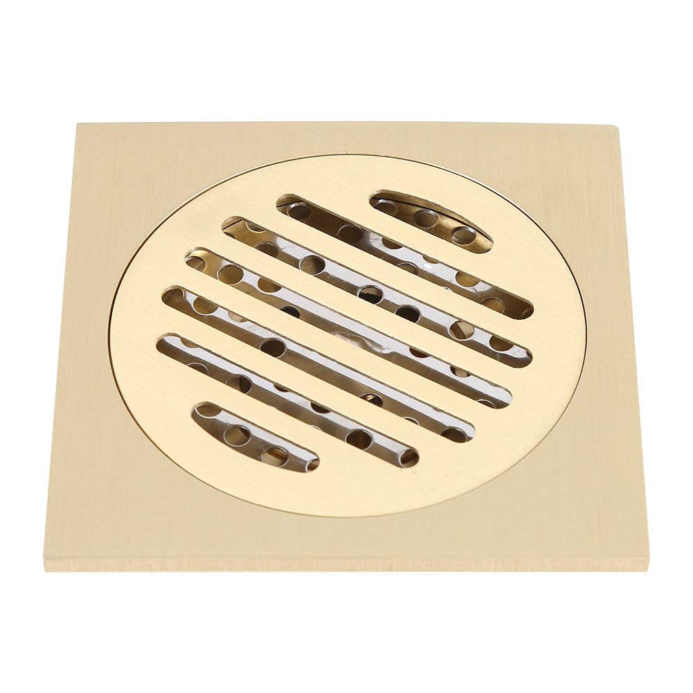 Brass Square Shower Floor Drain Grates Bathroom Tile Insert Floor Drainer with Removable Strainer Cover Anti-clogging for Kitchen Washroom Garage and Basement