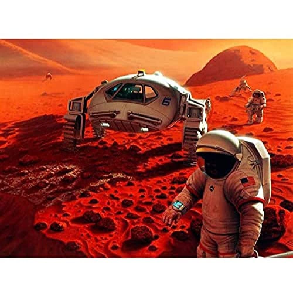 Space NASA Humans On Mars Planet Rover Illustration Art Print Canvas Premium Wall Decor Poster Mural