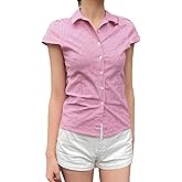 Women Y2k Button Down Blouse Short Sleeve V Neck Collared Cropped Shirt Tops Slim Fit Coquette Going Out Tops