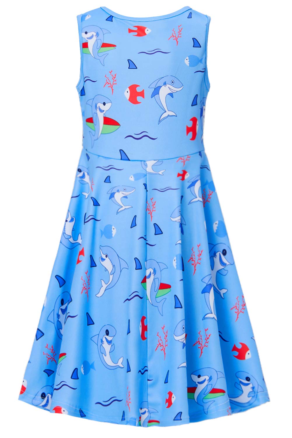 TUONROAD Girls Twirling Dress Big Skirt Knee-Length Vogue Dance Sundress Fish Shark Coral for Spring Summer Autumn Juniors Dresses 6T 7T(Shark,M)