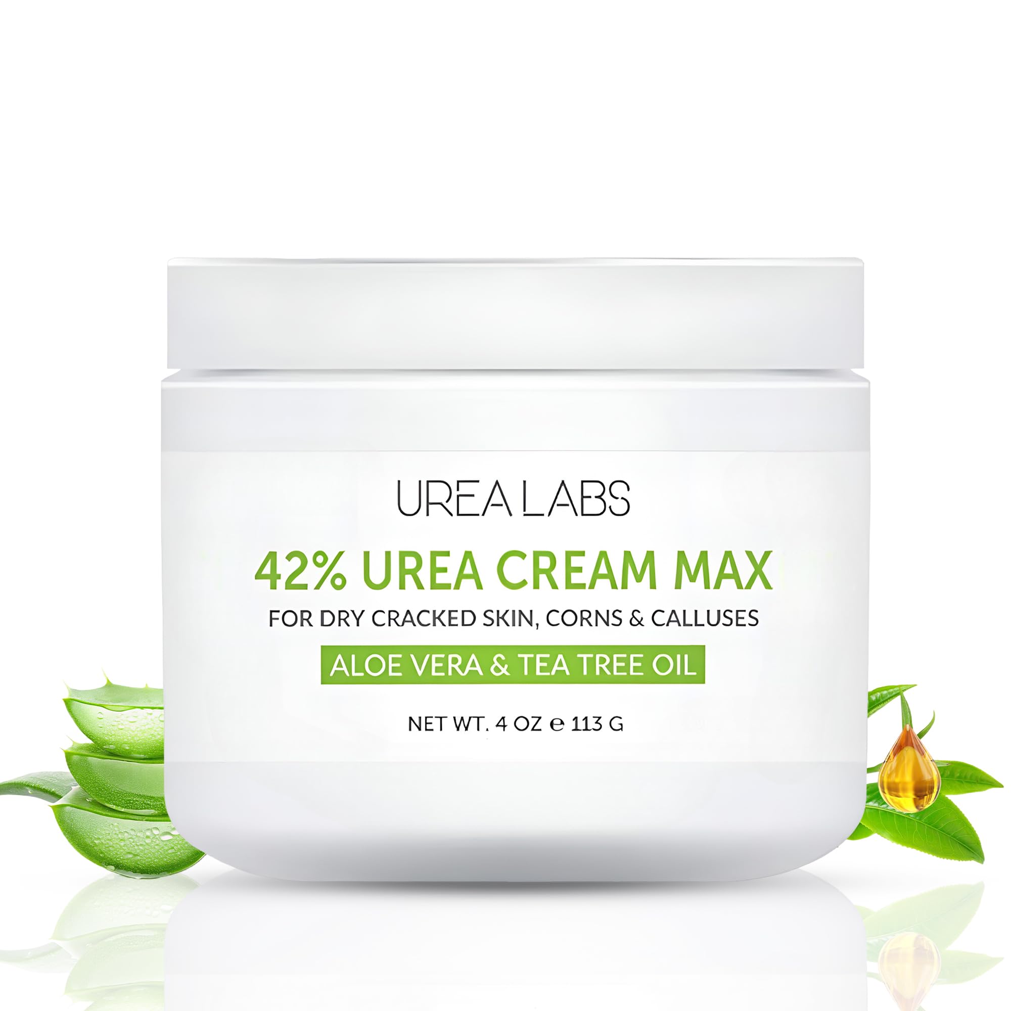 UREA LABS | 42% Urea Cream MAX w/Aloe Vera & Tea Tree Oil, 4 Oz Highest Potency Foot Cream, Corn & Callus Remover. Moisturizes & Re-hydrates Rough, Cracked, Dead & Dry Skin on Feet, Elbows and Hands