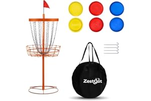Disc Golf Basket Portable,Heavy Duty 24 Chain Target with 6pcs Discs Carry Bag & Ground Stake Suitable for All Levels