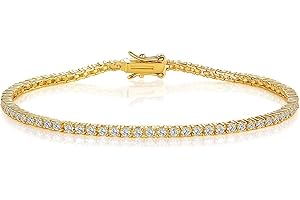 Gemsme 2.0MM Tennis Bracelet for Women and Men，18K White/Yellow Gold Plated Round 2mm Cubic Zirconia Classic Tennis Bracelet