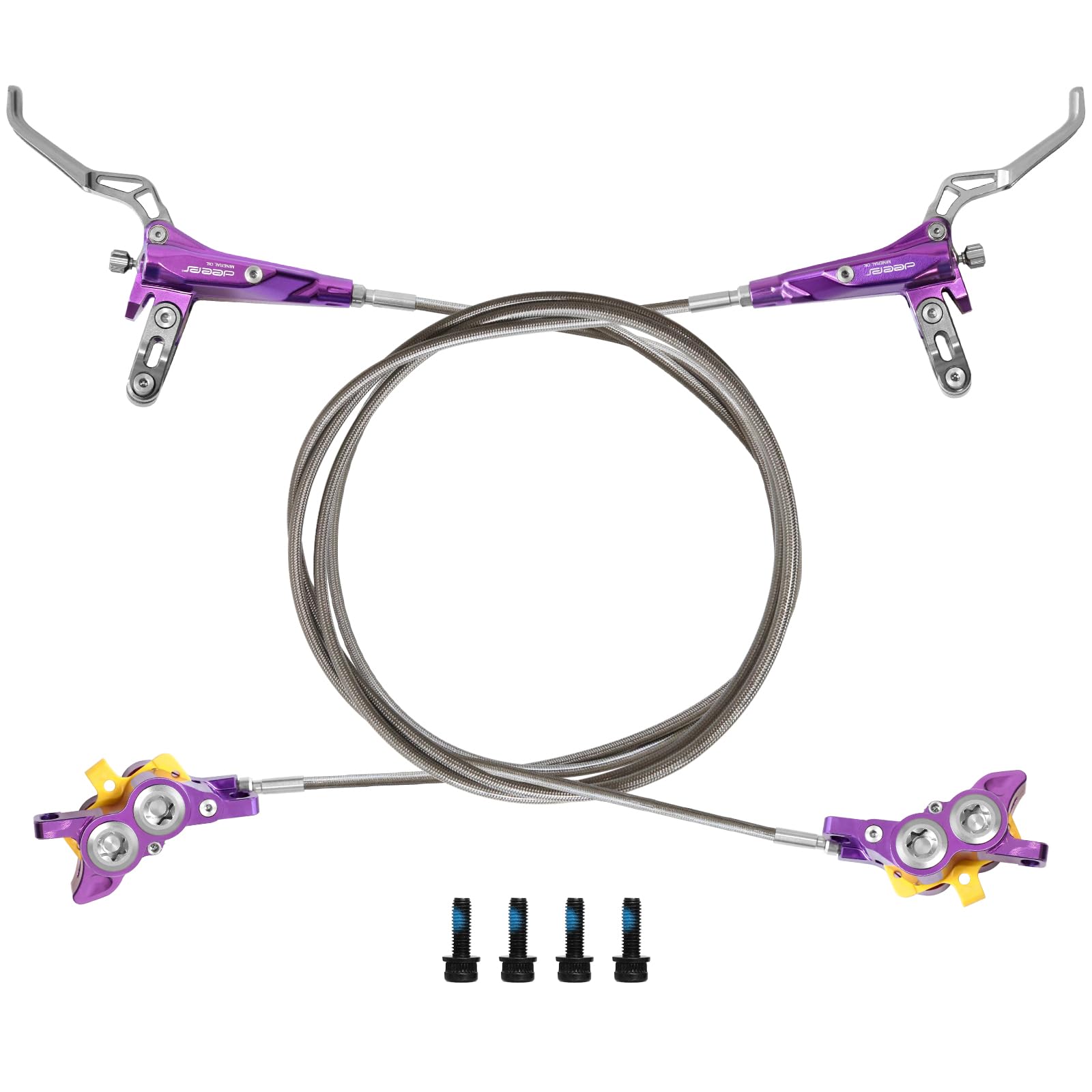 Photo 1 of Hydraulic Disc Brake Set, Left Front 1110mm & Right Rear 1610mm, 4 Piston Bike Brakes Set Compatible with Talaria XXX/Talaria Sting MX3/Surron Light Bee X/R MX4/Segway X160 X260/79Bike(Purple)
