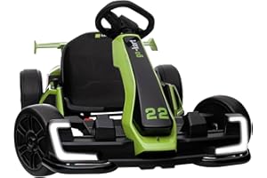 KERRY YOO KerryYoo K61 Go Kart Electric Drift Kart with Length Adjustable Seat, 24V Outdoor Ride on Toy with 4 Speed Mode, Crazy Cart for Kids 6-12 Years Old, Fast 300W Motor, 8.5 MPH, Bluetooth - Green