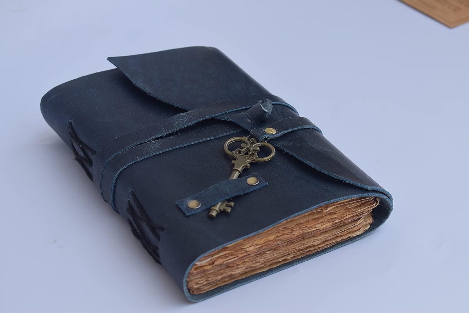 OVERDOSE Deckle Blue with Key Leather Journals - Travel & Sketch Writing Personal Diary Sketchbook Book of Shadows - 5 X 7 inches | 12 x 17 cm
