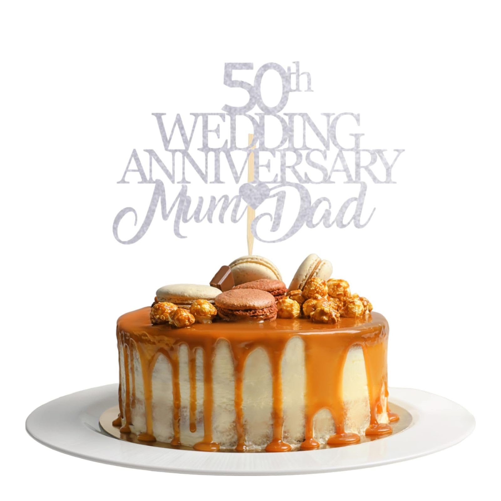 50th Wedding Anniversary Mum & Dad. 50th Wedding Glitter Card Cake Topper Golden Wedding Anniversary Toppers (SILVER)