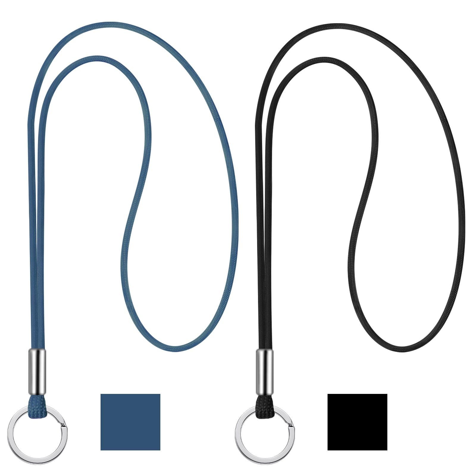 Nezyo Badge Neck Lanyard, 2 Pcs Nylon Round Cord Long Neck Straps Heavy Duty Lanyards with Clip for Keychain, Keys and ID Card Badge Holder, Office Supplies(Black and Blue) — image 1