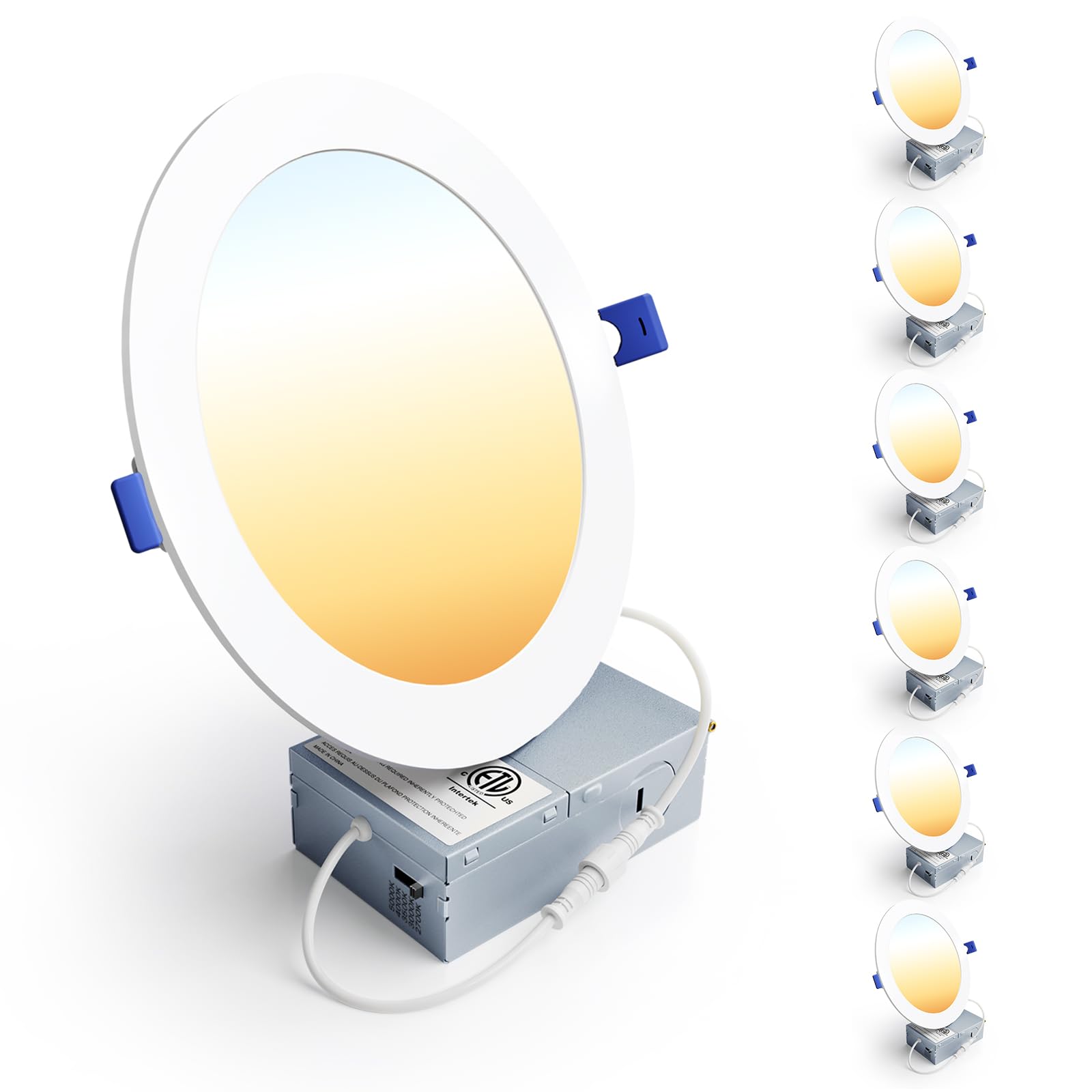 Photo 1 of Ensenior 6 Pack 7 Inch LED Recessed Ceiling Light, Dimmable, 2700K-5000K 5CCT, 1600LM 15W 120V, High Brightness Canless Wafer Downlight - ETL&FCC&IC