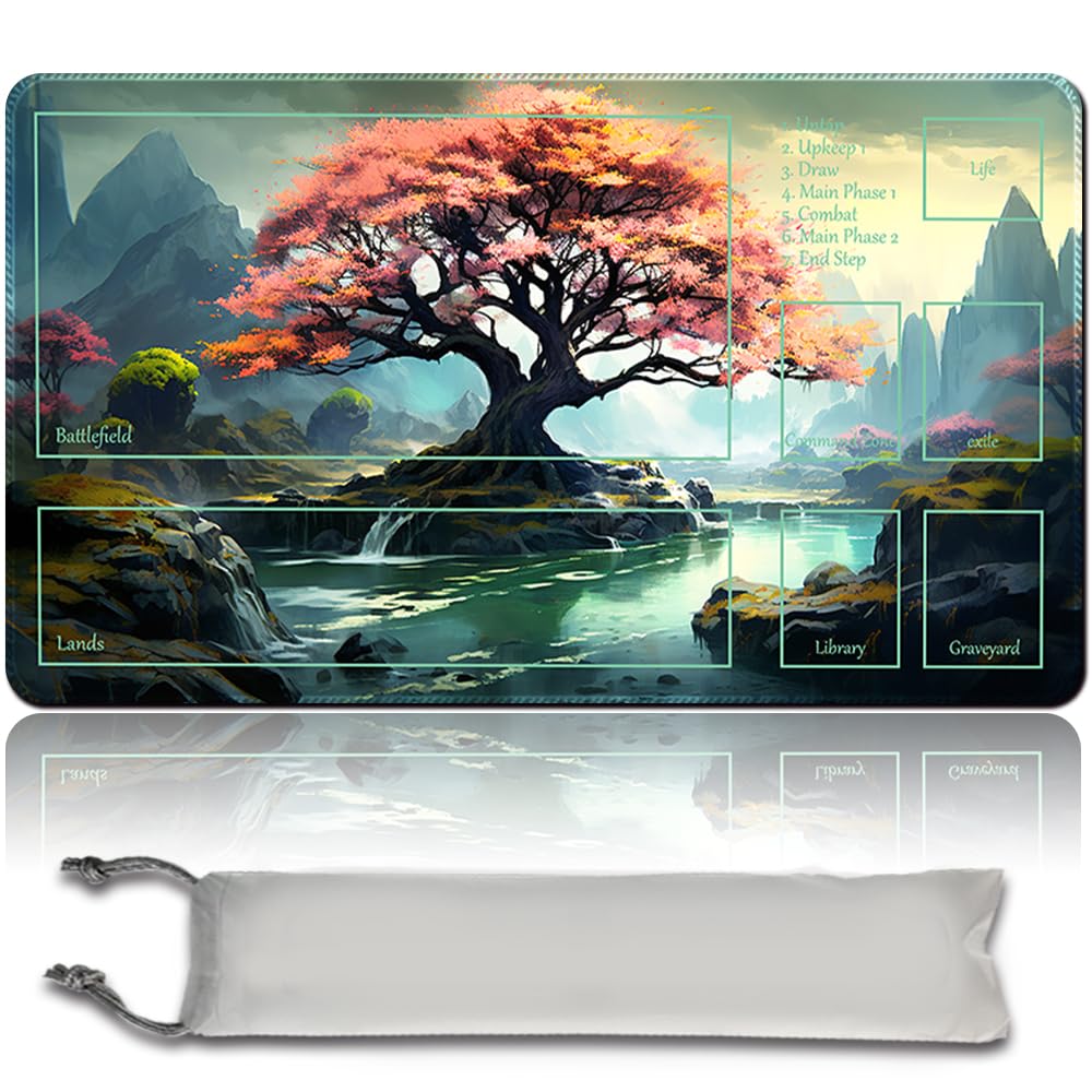 Board Game MTG Playmat + Waterproof Bag, Stitched Edges, Smooth Rubber Surface, MTG PlayMat with Zones (An Original Playmat)
