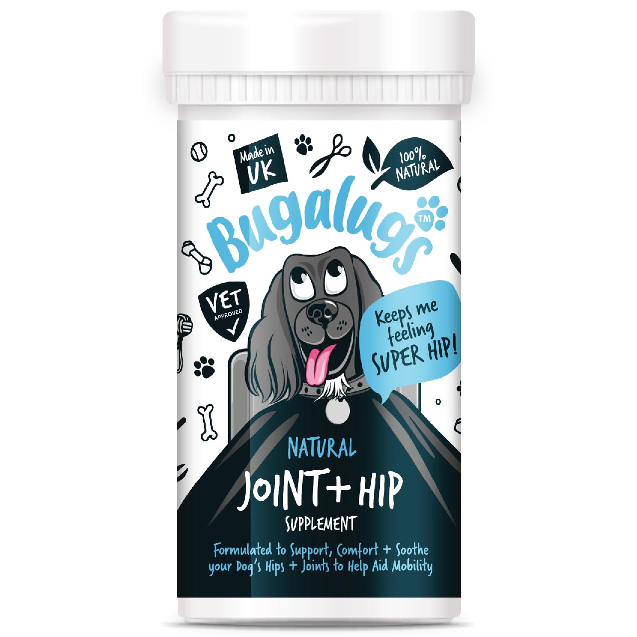 BUGALUGS Joint Supplements For Dogs With Glucosamine, Chondroitin, Green Lipped Mussel - 10 Key Dog Vitamins, Helps with Pain Relief, Joint Support & Stiff Joints (80g)