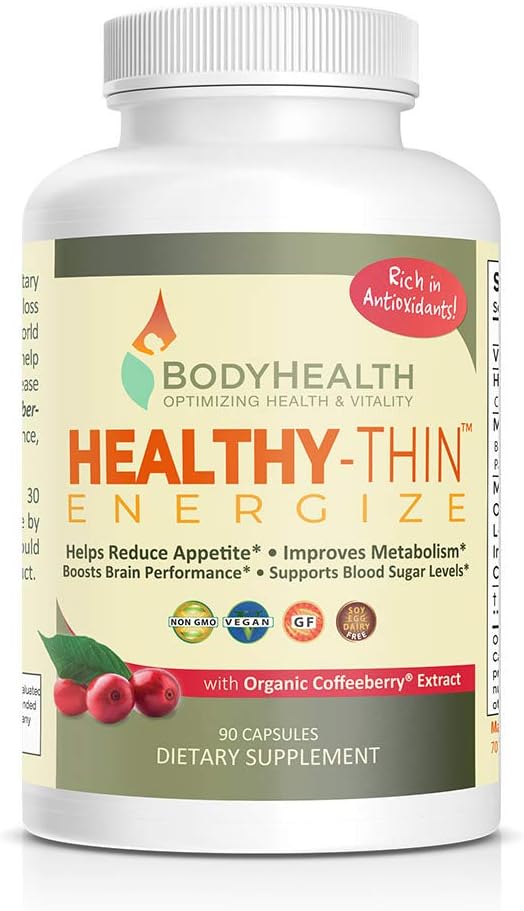 BodyHealth Healthy-Thin Energize (90 Capsules) Weight Loss Dietary Supplement, Appetite Suppressant, Energy & Metabolism Booster, w/ Organic Coffee Berry Extract - Antioxidant & Detox Support