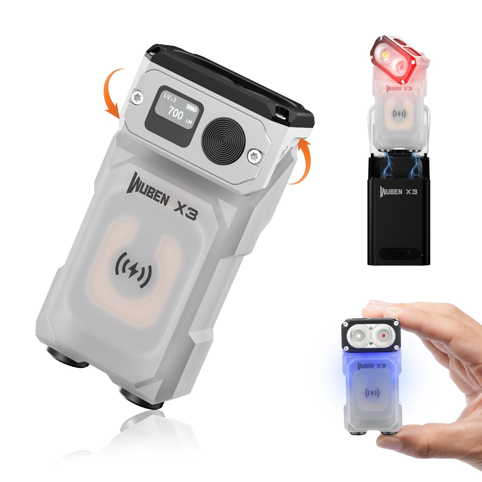 WUBEN X3 Mini Torch with Rechargeable Charging Box 180 Degree EDC Keychain Torch Twist Ip65 Waterproof Magnet Pocket Torch 10 Mode Type-C Lanyard for Camping, Outdoor, Inspection, Gift