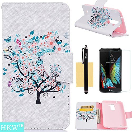 LG K10 Case,LG Premier LTE Case,HKW (TM) Butterfly Floral Tree Premium PU Leather Magnetic Flip Closure Protective Wallet Case Cover + Kickstand &amp; Screen Protector for LG K10,LG Premier LTE (MA1387)