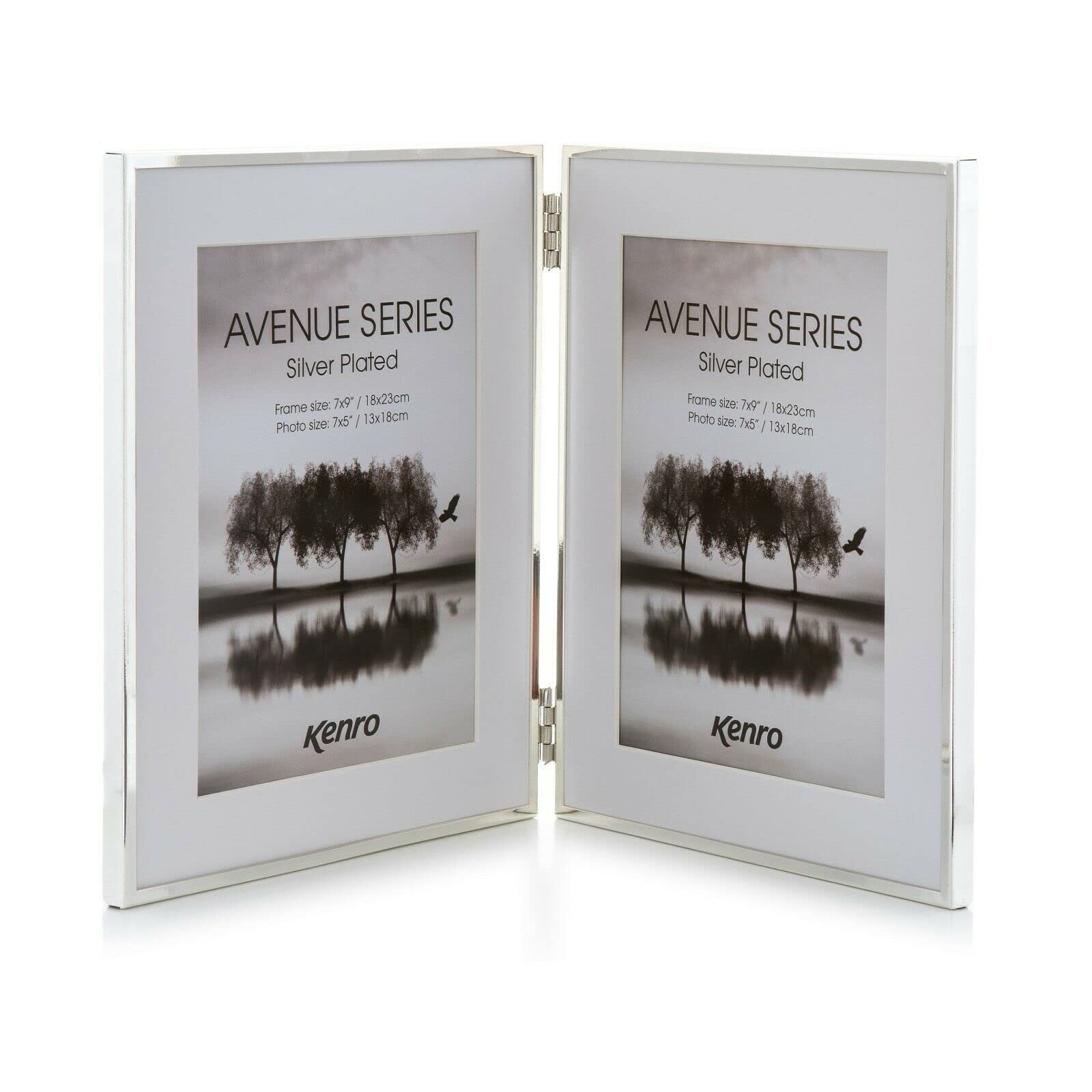 Kenro Avenue Silver Plated Twin Portrait Photo Frame 8x6 Inch / 15x20cm with White Mat for Photos 6x4 Inch / 10x15cm - AVE1015S/2P
