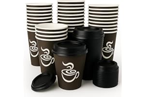 8 oz Disposable Coffee Cups with Lids – 100 Pack | Thick Stylish Paper Cups to-Go Hot Drinks Coffee, Tea | Sturdy, Leak-Resis
