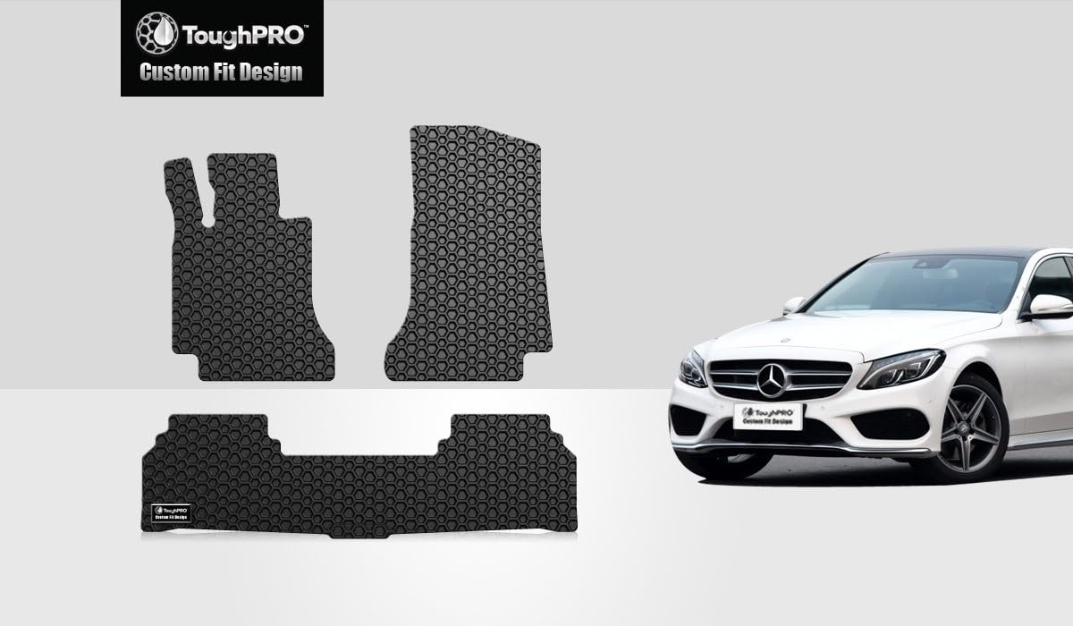 TOUGHPRO Floor Mat Accessories Set (Front Row + 2nd Row) Compatible with Mercedes-Benz C300 (Sedan Only) - All Weather - Heavy Duty - (Made in USA) - Black Rubber - 2015, 2016, 2017, 2018, 2019, 2020