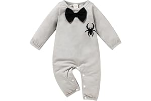 Sinhoon Newborn Baby Boy Halloween Outfit Long Sleeve Romper Spider Pattern Jumpsuit with Bowtie